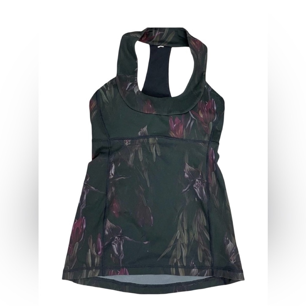 LULULEMON BLACK FLORAL TOP SIZE 4